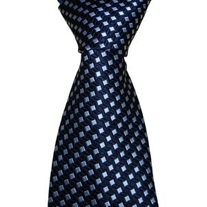 Alcione Mens Silk Tie Black Silver Geometric Diamond Pattern Made in Italy